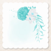 turkooise witte florale bruiloft kartonnen onderzetters (Voorkant)
