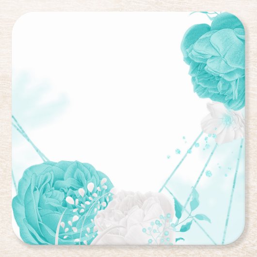 turkooise witte florale bruiloft kartonnen onderzetters (Voorkant)
