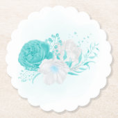 turkooise witte florale bruiloft kartonnen onderzetters (Voorkant)