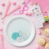 turkooise witte florale bruiloft papieren bordje (Feest)