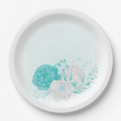 turkooise witte florale bruiloft papieren bordje (Voorkant)