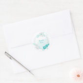 turkooise witte florale bruiloft ronde sticker (Envelop)
