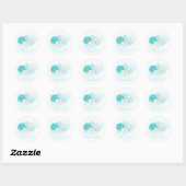 turkooise witte florale bruiloft ronde sticker (Vel)