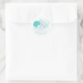 turkooise witte florale bruiloft ronde sticker (Tas)