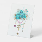 Turkooisen Rozen met Sleutels Reclamebord Met Voetstuk (Voorkant)