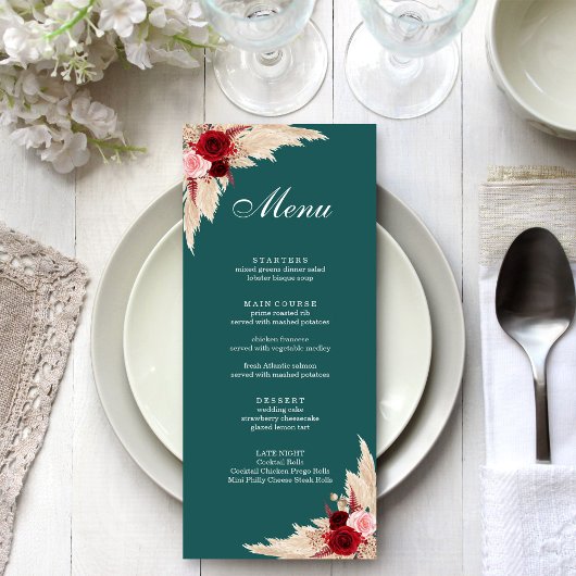 Turkooisrode rozen en Pampasgras Menu