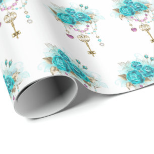 Turkooisrozen met Sleutels Cadeaupapier