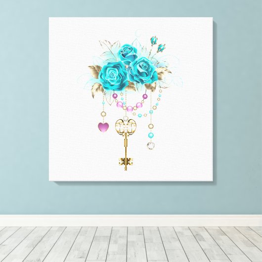 Turkooisrozen met Sleutels Canvas Afdruk (Insitu (Houten vloer))
