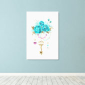 Turkooisrozen met Sleutels Canvas Afdruk (Insitu (Houten vloer))