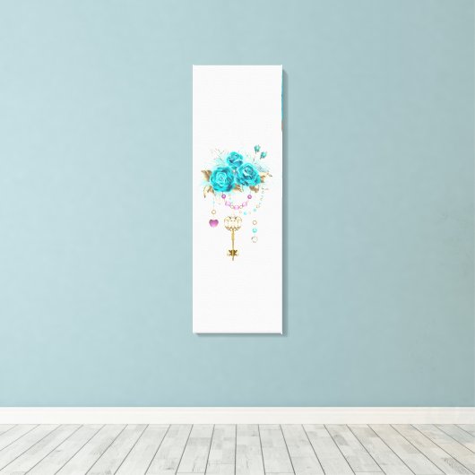 Turkooisrozen met Sleutels Canvas Afdruk (Insitu (Houten vloer))