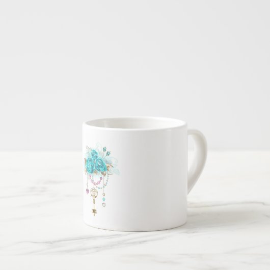 Turkooisrozen met Sleutels Espresso Kop (Voorkant rechts)