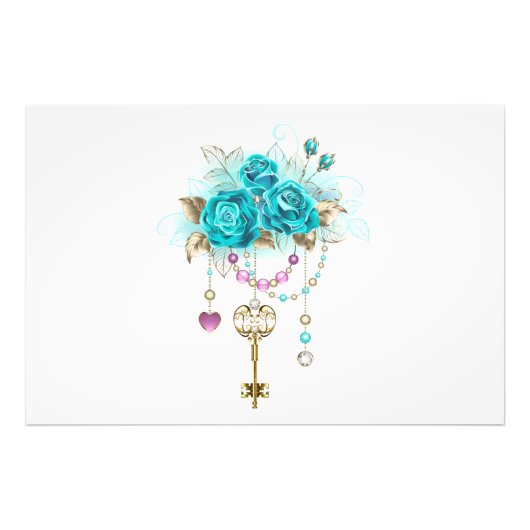 Turkooisrozen met Sleutels Foto Afdruk (Voorkant)