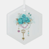 Turkooisrozen met Sleutels Glas Ornament (Voorkant)
