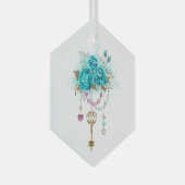 Turkooisrozen met Sleutels Glas Ornament (Voorkant Rechts)