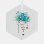 Turkooisrozen met Sleutels Glas Ornament (Achterkant)