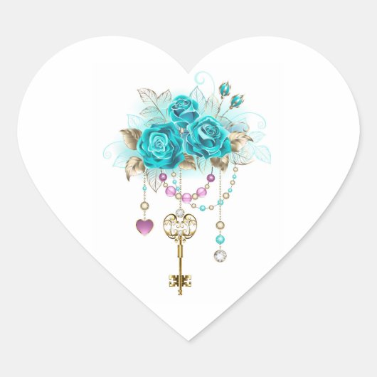 Turkooisrozen met Sleutels Hart Sticker (Voorkant)