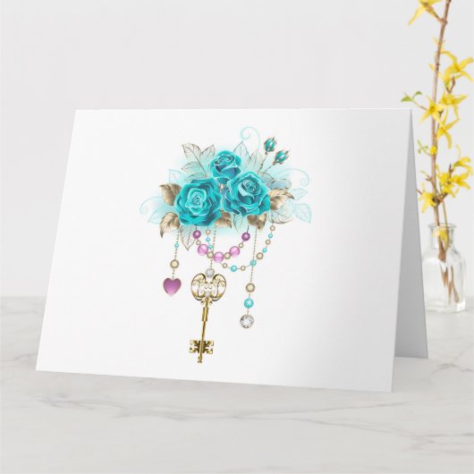 Turkooisrozen met Sleutels Kaart (Gele Bloem)