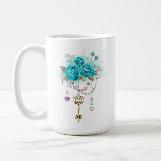 Turkooisrozen met Sleutels Koffiemok (Links)