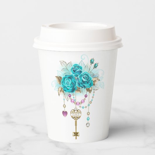 Turkooisrozen met Sleutels Papieren Bekers (Achterkant)