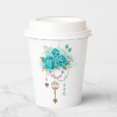 Turkooisrozen met Sleutels Papieren Bekers (Voorkant)