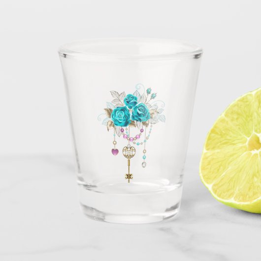 Turkooisrozen met Sleutels Shot Glas (Voorkant)