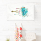 Turkooisrozen met Sleutels Spandoek (Insitu)