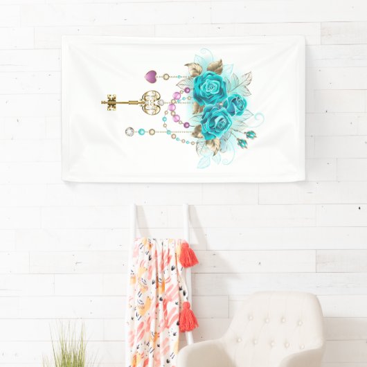 Turkooisrozen met Sleutels Spandoek (Insitu)
