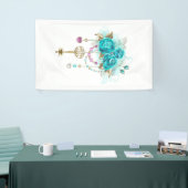 Turkooisrozen met Sleutels Spandoek (Beurs)