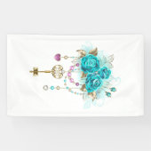 Turkooisrozen met Sleutels Spandoek (Horizontaal)