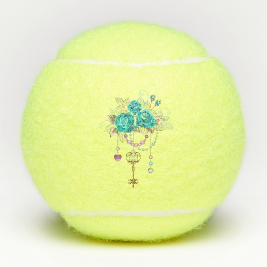 Turkooisrozen met Sleutels Tennisballen (Voorkant)