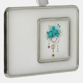 Turkooisrozen met Sleutels Verzilverd Omlijst Ornament (Rechts)