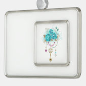Turkooisrozen met Sleutels Verzilverd Omlijst Ornament (Links)