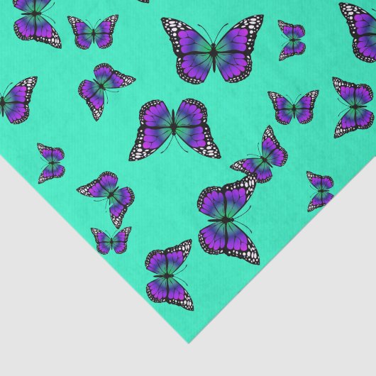 turkooistiketpapier met Paarse botervliegen Tissuepapier (Detail)