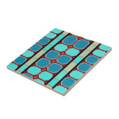 Turkooistiles op roodbeige mozaïek tegeltje (Zijkant)