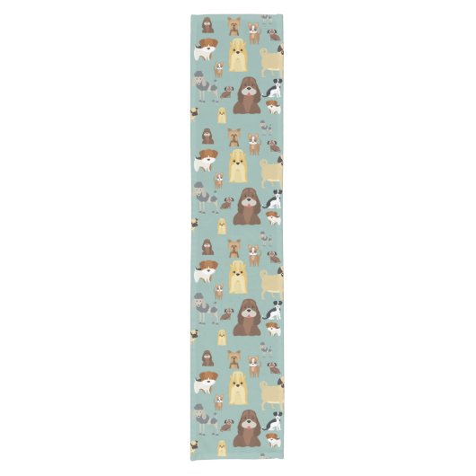 turkooizen achtergrond honden patroon korte tafelloper (Voorkant)