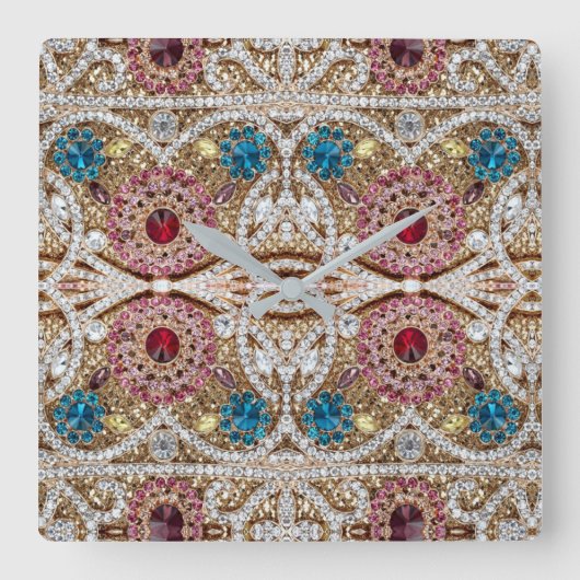 turkooizen blue zilver goud burgundy roze bohaan vierkante klok (Voorkant)