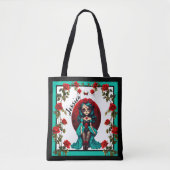 Turkooizen en Rode Rozen Suiker Schedels Tote Bag (Voorkant)