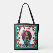 Turkooizen en Rode Rozen Suiker Schedels Tote Bag (Achterkant)