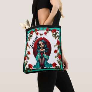 Turkooizen en Rode Rozen Suiker Schedels Tote Bag