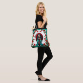 Turkooizen en Rode Rozen Suiker Schedels Tote Bag (Op model)