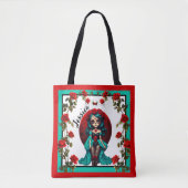 Turkooizen en Rode Rozen Suiker Schedels Tote Bag (Voorkant)