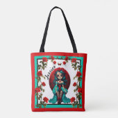 Turkooizen en Rode Rozen Suiker Schedels Tote Bag (Achterkant)