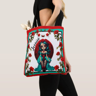 Turkooizen en Rode Rozen Suiker Schedels Tote Bag