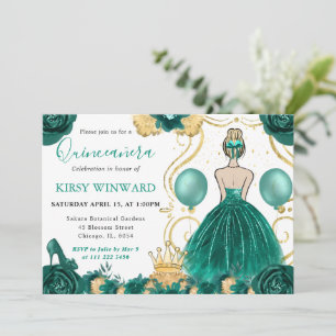 Turkooizen Jurk Blond Haar Prinses Quinceanera Kaart