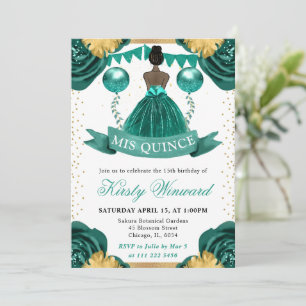 Turkooizen Jurk Donkere Huid Prinses Quinceanera Kaart