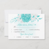 turkooizen witte bloemen botanisch met maaltijdkeu RSVP kaartje (Voorkant)