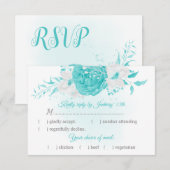 turkooizen witte bloemen botanisch met maaltijdkeu RSVP kaartje (Voorkant / Achterkant)