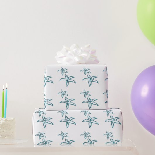 Turkooizen Zeester Cadeaupapier (Feestgeschenken)