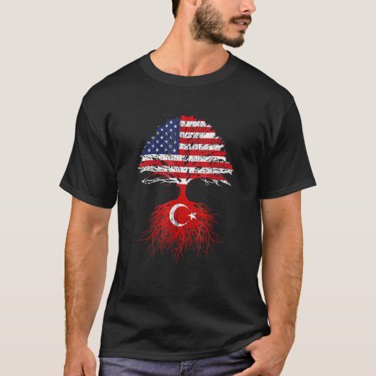 Turks-Amerikaans-Amerikaans-Amerikaans-Turkse vlag T-shirt (Voorkant)