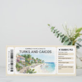 Turks and Caicos Trip Boarding Pass Ticket Kaart (Staand voorkant)